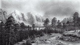 Drawing Scenery of Mountains and Trees with Pencil | Time Lapse