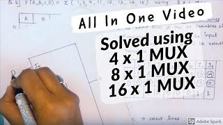 Implementation of boolean function using multiplexers | Hindi | One question with three types of mux