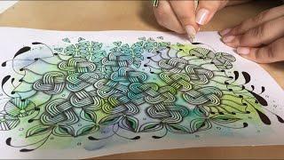 Zentangle Watercolor Time Lapse with shading - Artzyfartzy