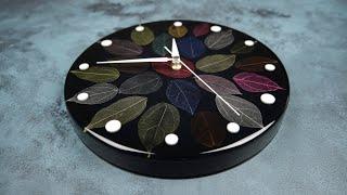 Epoxy Resin Clock with Skeleton Leaves | Resin Art