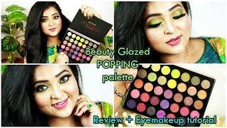 Beauty Glazed POPPING Eyeshadow palette|| REVIEW & EYEMAKEUP TUTORIAL|| Olive green eyes