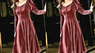 Trendy 6 Panel Velvet Frock/Kurti /Front Slit & Buttons kurti/ Latest Designer Kurti/kurti designs