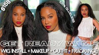 GRWM | OMG! $158 GLUELESS KINKY STRAIGHT WIG INSTALL +MAKEUP+ OUTFIT+SCENT|Reshine Hair|alwaysameera