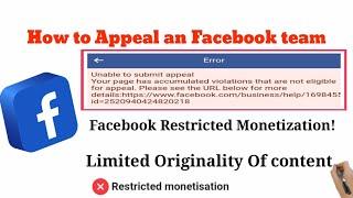 Appeal Not Submit ||How To Appeal for Red Partner Monetization Policies Facebook