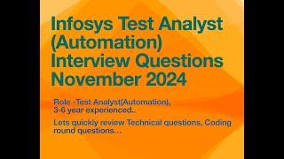 New Infosys Test Analyst (Automation) Interview Questions & Answers - 2024