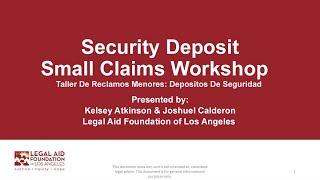 Security Deposit Small Claims Workshop