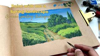 Paint with me a spring landscape | Gouache painting | How to paint a landscape | Justartsbyraniya