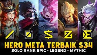 18 HERO META SOLO RANK TERBAIK SEASON 34 MOBILE LEGENDS ! Hero Auto Winstreak !