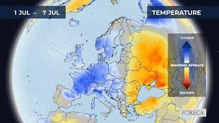 Monthly temperature forecast for Europe 27/6/2024