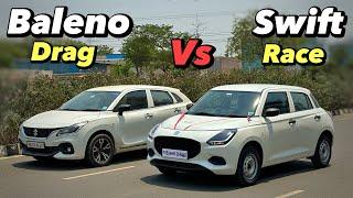 Swift 2024 Vs Baleno Drag Race - 80 Bhp Vs 89 Bhp : Swift New Model 2024 Vs Baleno Sigma !!