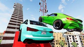 Cars Vs Mega Stair Container  Jump Test #1 - Speed Sports Car Crash - BeamNG Drive