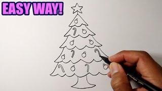 How to draw Christmas tree on simple way | Simple Drawing