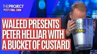 Waleed Aly's Says Goodbye To Peter Helliar On The Project Desk With A Bucket Of Custard