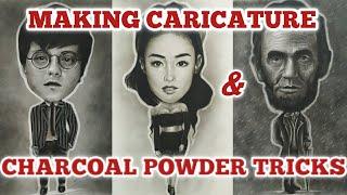 MAKING CARICATURE + HOW TO USE CHARCOAL POWDER W/ TRICKS || TAGALOG TUTORIAL