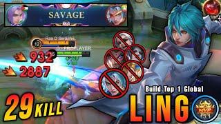 Ling SAVAGE with 29 Kills (Last Match Before Season Ends) - Build Top 1 Global Ling ~ MLBB