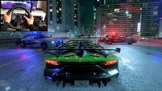 NFS HEAT Police Chase Lamborghini Aventador SVJ - LOGITECH G29 gameplay