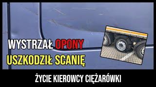 Wystrzał opony uszkodził Scanię