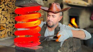 Bushcraft Knife - Forging Epic Blade from Truck Spring! Watch as I Cut Through Iron like Butter 