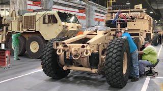 Inside Factory Building US Army Massive Armored Trucks