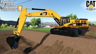 Farming Simulator 19 - CATERPILLAR 390F Excavator Digs A Large Trench