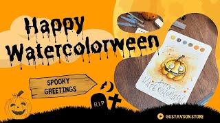 Happy Watercolorween - Postkarte - Kürbis