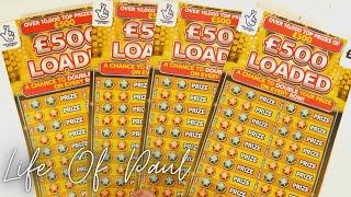 £5 Lottery Scratch Cards. £20 of £500 Loaded scratch cards scratched off, looking for wins