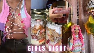 all pink girls night | games, food, cute drinks, fun, bts tik tok + more  