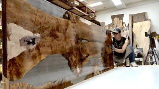 Process of Making a Resin Table from Maple Tree grown in the Pacific by Korean Carpenter.