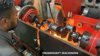 Skilled Man Polishing Damage Crankshaft with Manual lathe Machine