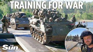 British armoured troops storm treelines & cross rivers in chilling mass NATO war exercises in Poland