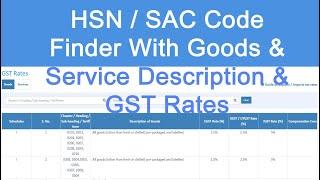 HSN / SAC Code (4 to 8 Digit) Finder With Goods & Service Description & GST Rates (Percentage%)