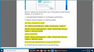 Uninstall & reinstall Internet Explorer 11 in Windows 10