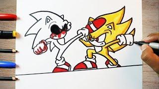 COMO DESENHAR O SONIC.EXE VS SUPER SONIC /Como debujar Sonic exe/ fleetway sonic #sonic #shots