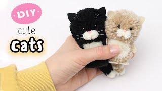  Diy Cute Cats Yarn Pom Pom  How to make a Kitty from knitting threads  Yarn Kitty Making