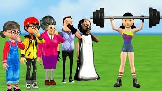 Scary Teacher 3D vs Squid Game: Weight Lifting Challenge - Strongest Contestant Wins!