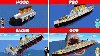 Minecraft Titanic HOUSE BUILD CHALLENGE - NOOB vs PRO vs HACKER vs GOD / Animation