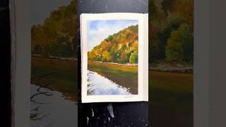 Paint a peaceful autumn landscape with me  #art #watercolor #painting #landscapepainting