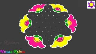 Flower Kolam With 11 Dots | Margazhi Kolam | Colour Kolam Design | Pongal Kolam | Poo Kolam Designs