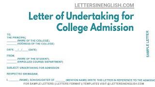Letter Of Undertaking For College Admission - Sample Letter of Undertaking for College Admission