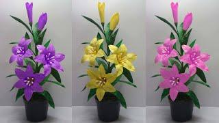 Ide Kreatif Bunga Lily dari Plastik Kresek yang Sangat Cantik | Flower from plastic shopping bags