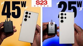 Is 45w WORTH IT?! Samsung Galaxy S23 Ultra ULTIMATE Charging Test - 45w vs 25w