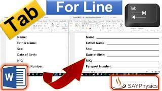 How to use tab key to insert a line in MS Word