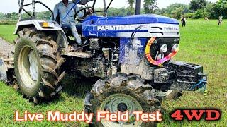 New Farmtrac 45 Ultramaxx 4WD tractor ki Live muddy field test with 6ft Rotavator || Tractor Help