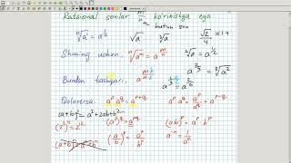 Ratsional ko'rsatkichli daraja va uning xossalari. Algebra 8-sinf. 12-dars