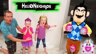 Hello Neighbor in Real Life Rainbocorns Toy Scavenger Hunt! Rainbow Unicorns Found!!