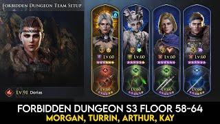 Season 3 Forbidden Dungeon 58 - 64 Playthough | King Arthur Legends Rise Guide