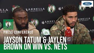PRESS CONFERENCE: Jayson Tatum and Jaylen Brown talk Celtics 126-120 win over Brooklyn Nets