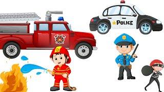 Детям о Профессиях - Пожарный и Полицейский и другие профессии.   Развивающий мультик игра