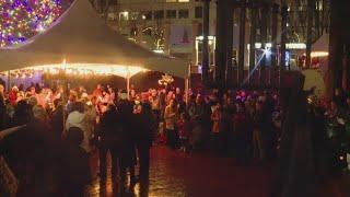 Portland lights public Menorrah in Pioneer Courthouse Square