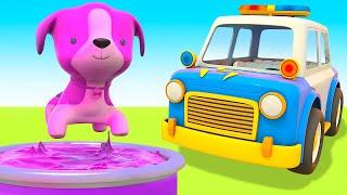 The puppy needs help! Helper Cars & police car save the day. Full episodes of car cartoons for kids.